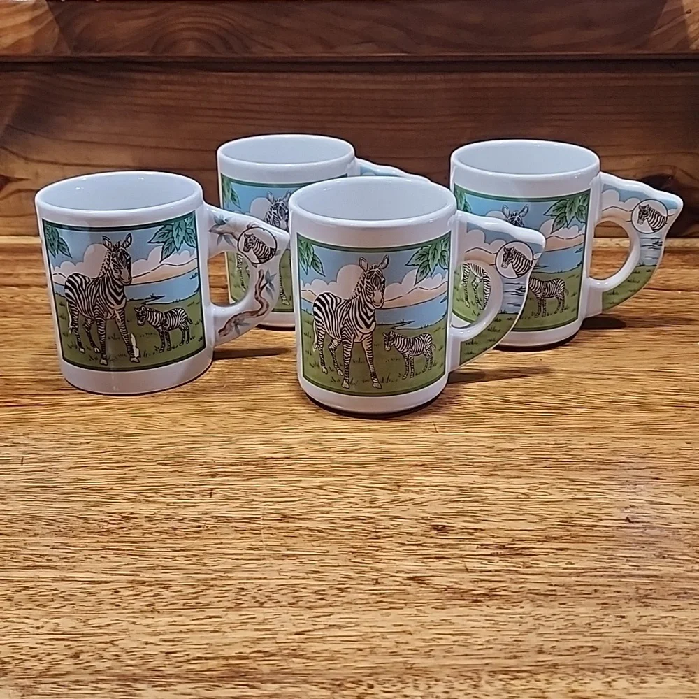 Set Of 4 Zebra Coffee Mugs
